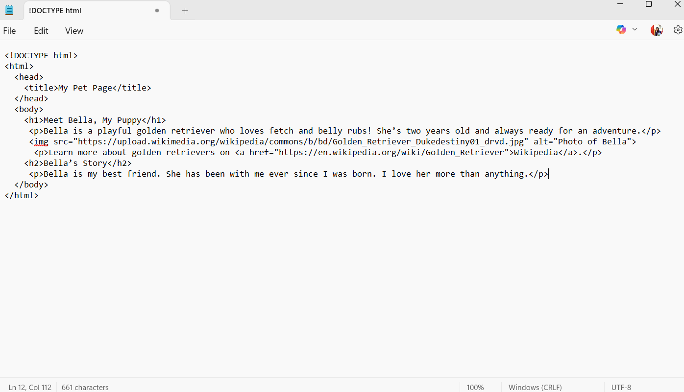 basic html code for customising your page